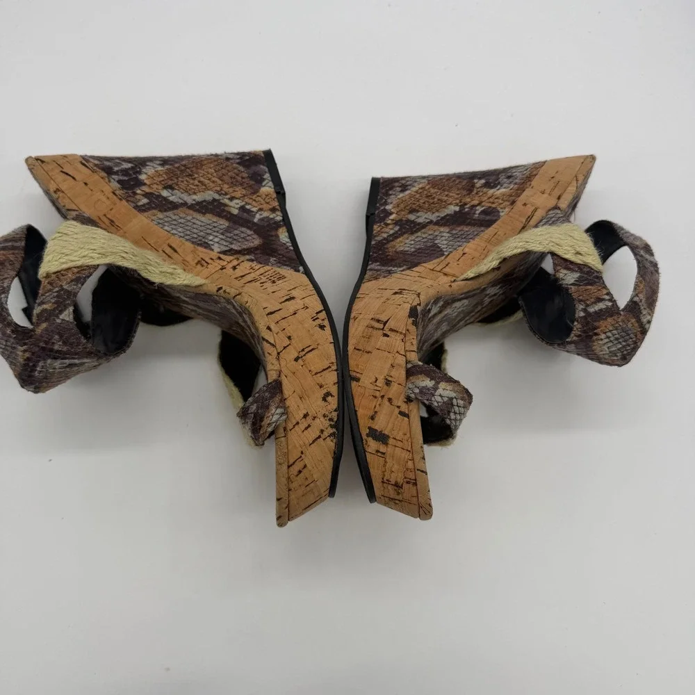 Michael Antonio Snakeskin Cork Platform Wedge Sandals Brown Tan 8